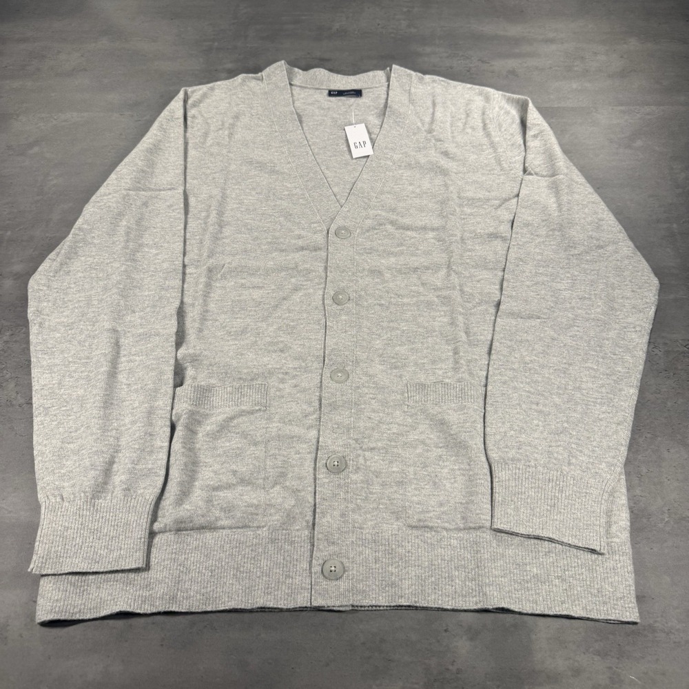 GAP Cardigan Sweater Mens‎ XL Gray Classic Button Up CashSoft Cotton Blend